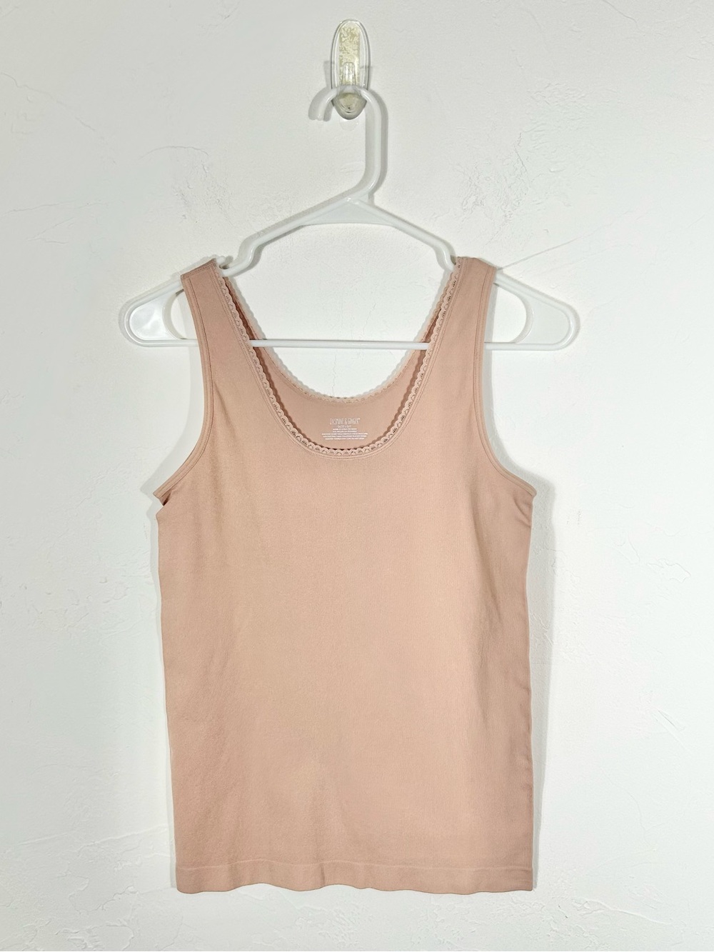 Jasmine & Ginger Tan/Beige Lace Trim Scoop Neck Cami Tank Top Size Large